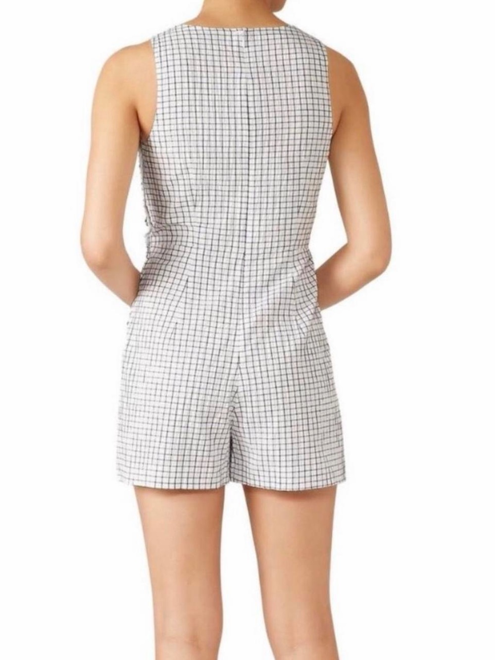 Club Monaco White Cahdell Check Sleeveless V-neck Side Button Romper/Jumpsuit 2 - Picture 2 of 7
